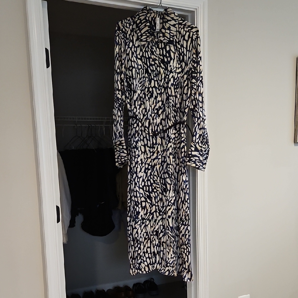 Mango Black and Cream Long Sleeve Dress
